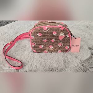 Juicy Couture Brown and Pink Strawberry Crossbody Bag. NWT